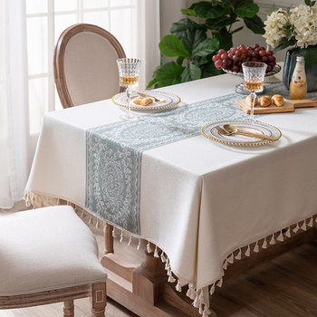Nordic french cream style tablecloth cotton linen tassel retro long dining tablecloth coffee table literary fresh garland tablecloth Nordic french cream style tablecloth cotton linen tassel retro long dining tablecloth coffee table literary fresh garland tablecloth