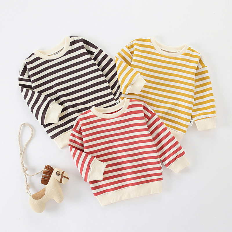 Baby autumn and winter wear long-sleeved striped top casual Western-style sweater pullover thickened warm men and women baby outing clothes