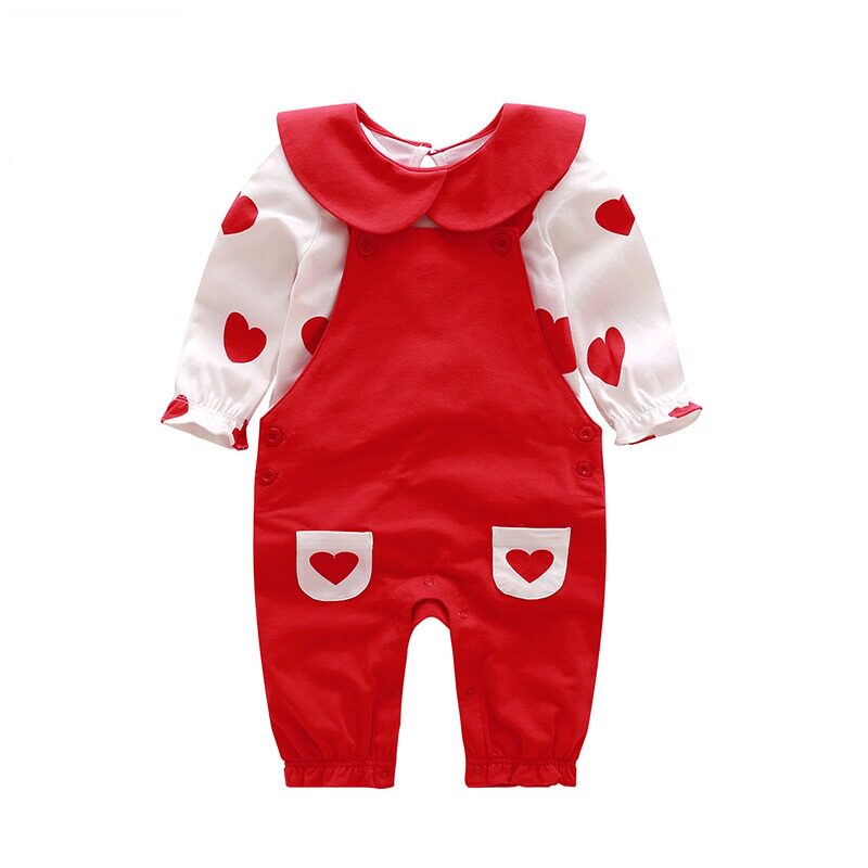 Spring and Autumn Dress Girls Suit Baby One Year Old Hundred Days Dress Toddler Cute Long Sleeve Baby Bag Pants Red Two-piece Suit