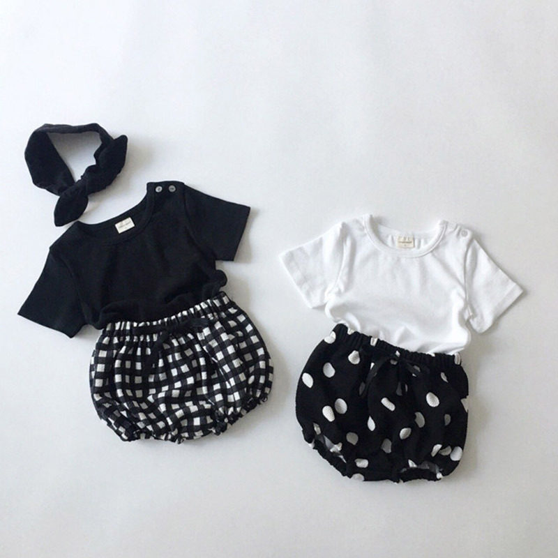 ins Korean version of summer baby round neck doll collar T-shirt thin section newborn big PP pants male and female baby bloomers