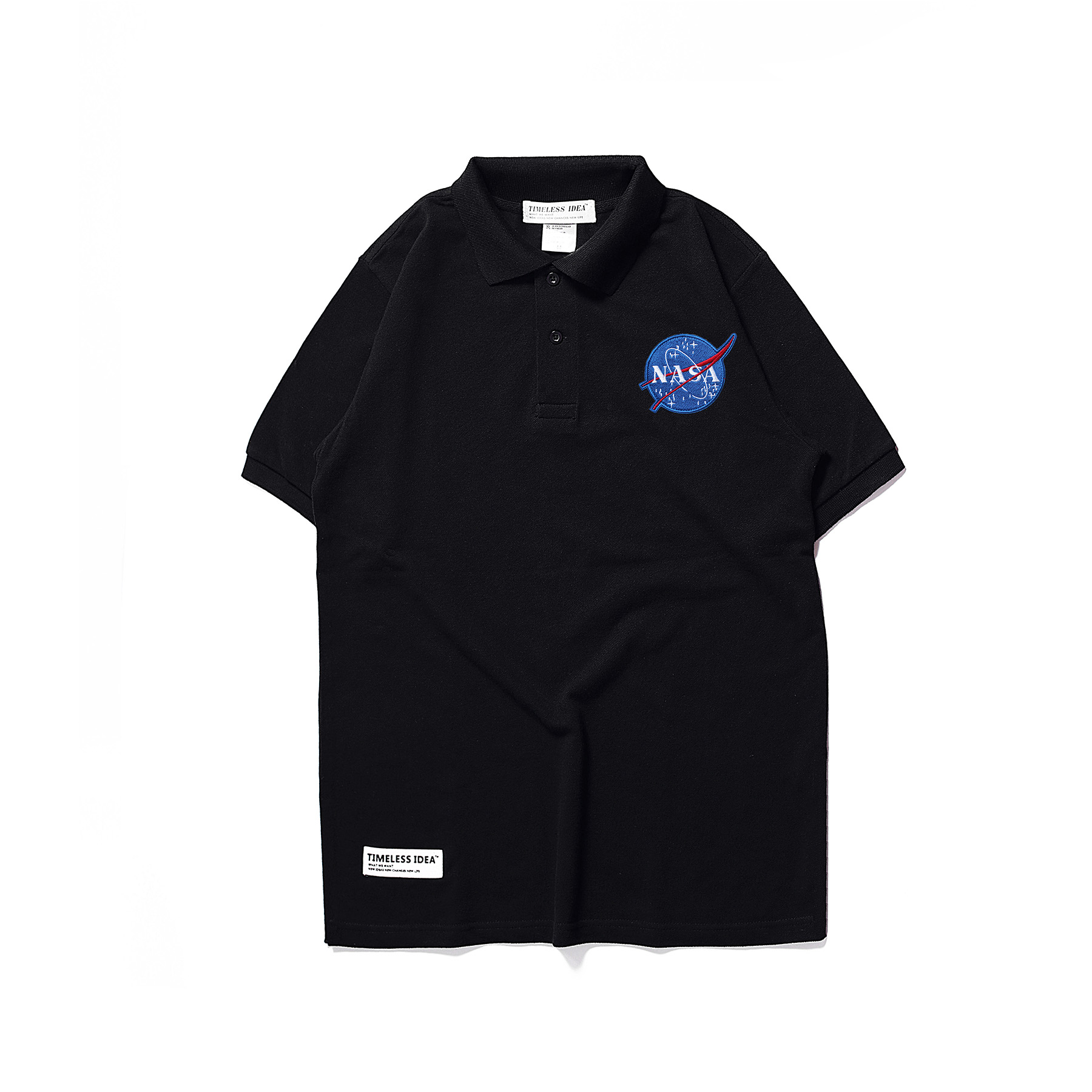 Timeless Tide Summer Mang bông ngắn tay áo Polo Shirt NASA Astronaut Shimhearmen Loose Quốc Tide