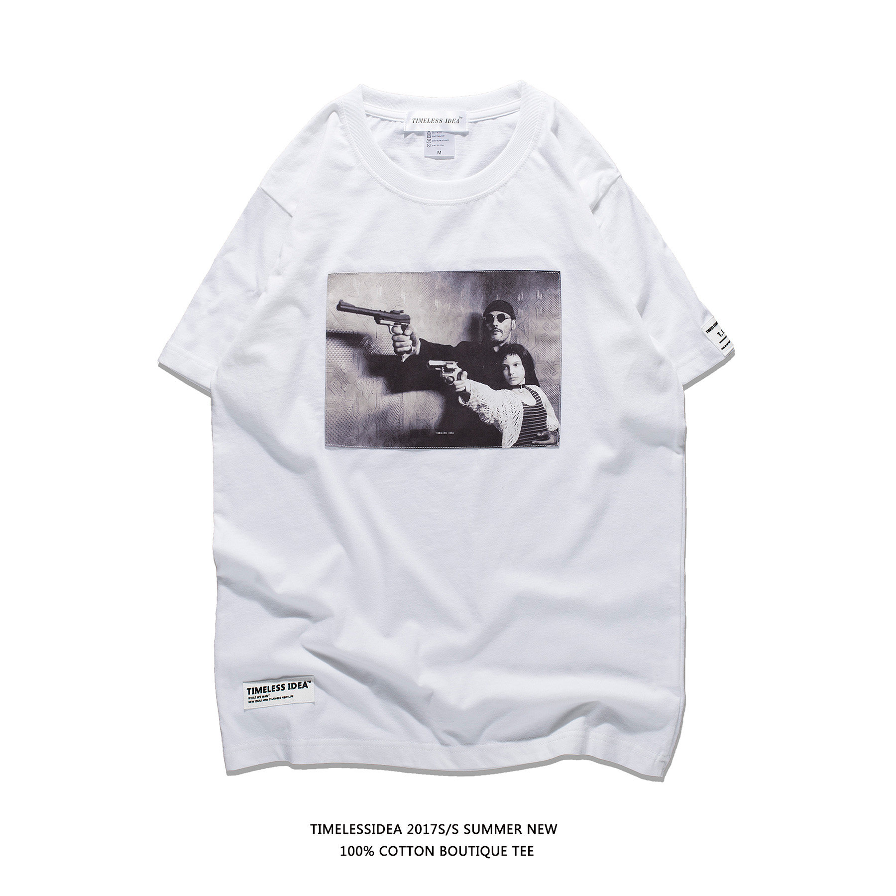 原创潮牌新款这个杀手不太冷经典老照片贴布纯棉短袖T恤衫男夏装