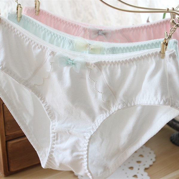 Day Series Sweet pure color minimalist yarn Butterfly Knot Pure Cotton Lady Low Waist Shorts Briefs Lace lace Triangle pants Summer