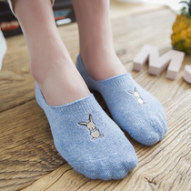 Spring Summer Pure Cotton Lady Invisible Socks Hair Circles Suction Cartoon Rabbit Teen Girl Invisible Boat Socks Shallow Mouth Towel Socks