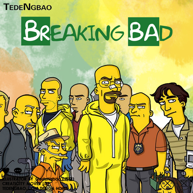 The Simpsons and Breaking Bad Co-Branded Anime Cartoon Merchandise Short-Sleeve Tops Summer Student Half-Sleeve T-Shirts