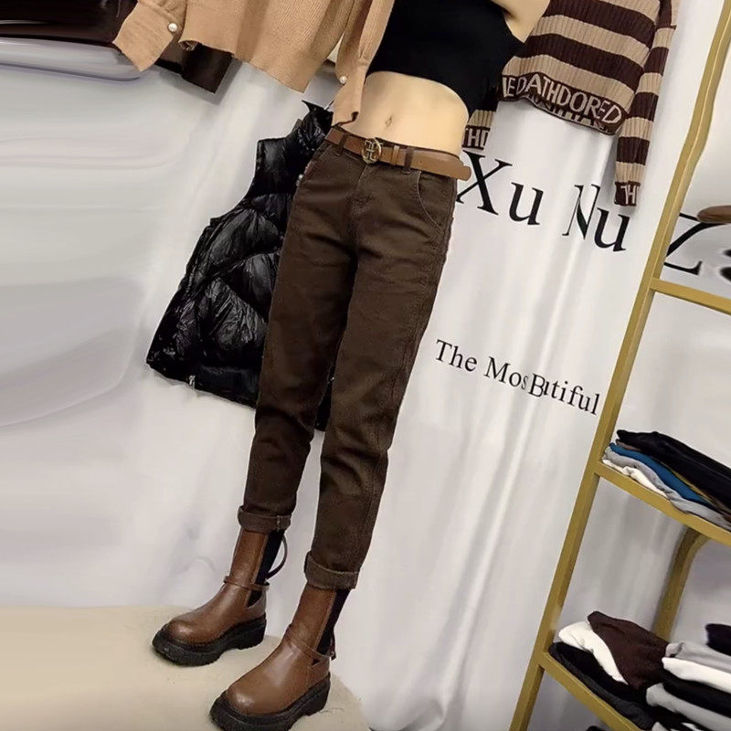 2022 autumn new jeans women show thin high waist straight harem pants dark washed cotton casual women's pants trend