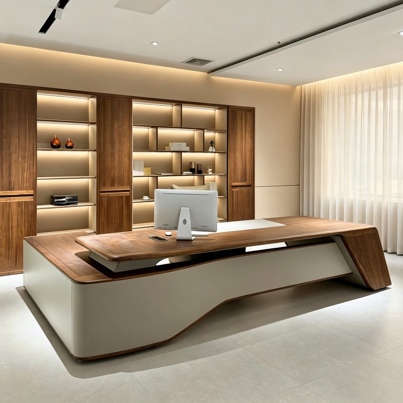 New Chinese-Style Solid Wood Executive Desk, High-End Black Walnut President Desk with Side Table, Chairman's Office Desk New Chinese-Style Solid Wood Executive Desk, High-End Black Walnut President Desk with Side Table, Chairman's Office Desk