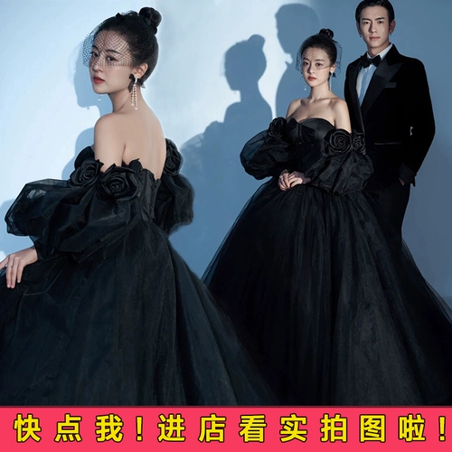 Черное свадебное платье для влюбленных, рукава фонарики