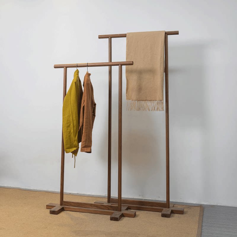 Nine-room real wood hanging clothes hanger Zen New Chinese furniture free of lacquer Chinese wood minimalist clothes hat rack light lavish