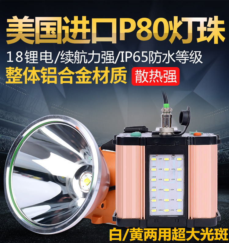 LED headlamp strong light charging ultra-bright long-range 15000 meters head-mounted flashlight Mine lamp fishing white yellow light P70