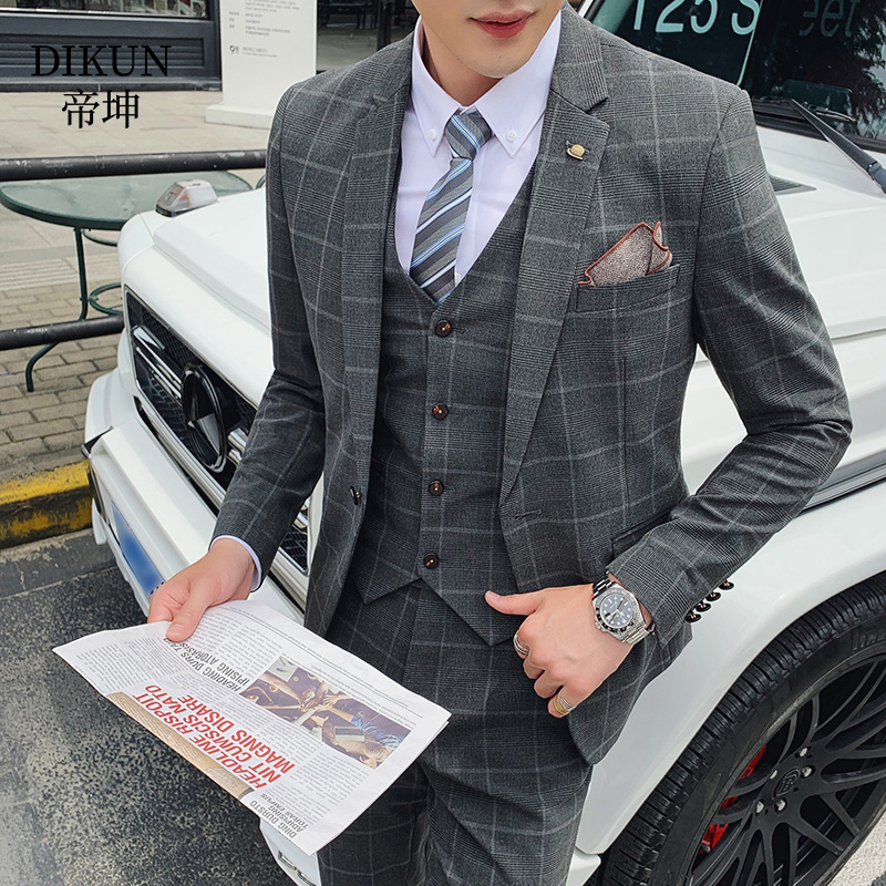 West Suit Men Suit Wedding Groom Bridegroom three sets of Elegant Elegant Business Casual Youth Handsome to Work in a suit