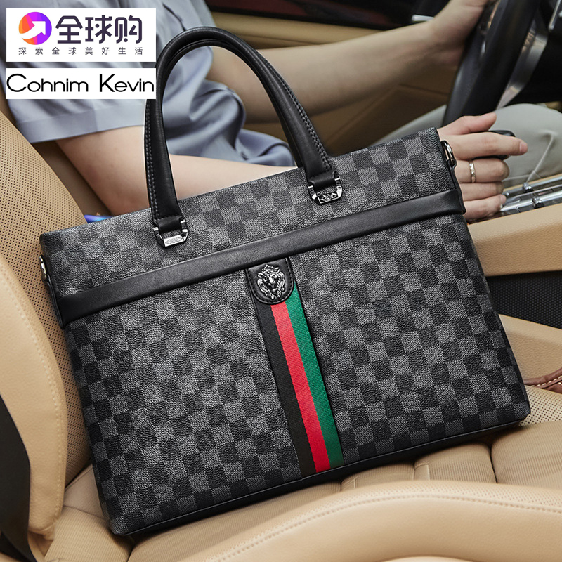 Men's Handbag Genuine Leather Business Large Capacity 14 Inch Pen Electric Bag Briefcase Single Shoulder Inclined Satchel Bag Tide