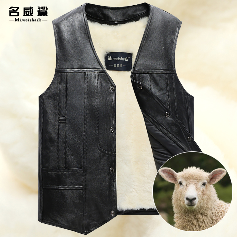 Autumn and winter middle-aged Dad genuine leather waistcoat Male fur integrated wool vest thickened warm sheep leather waistcoat-Taobao