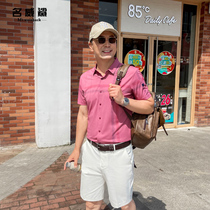 Middle-aged and elderly summer mens business casual short sleeve shirt middle-aged Plaid stripe unscented ice silk shirt father