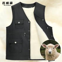 Middle-aged and elderly wool vest mens fur one autumn and winter fathers cotton horse clip paddling shoulder thick warm vest