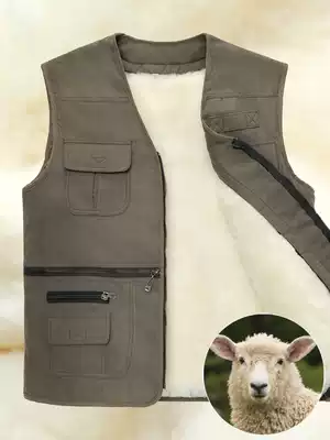 Autumn and winter middle-aged and old people's real leather wool vest men's warm cotton vest thickened waistband father's horse clip