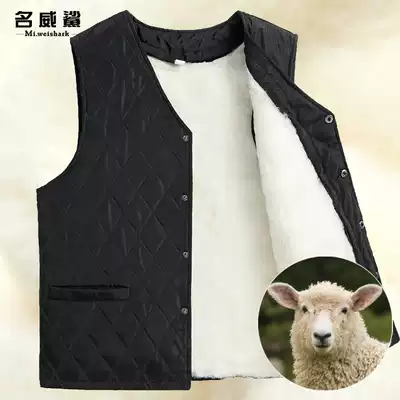 Autumn and winter wool vest men's middle-aged and Old real leather wool one wool horse clip vest thick cotton waistcoat