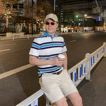 Dad business casual polo shirt summer 2021 new mens short sleeve T-shirt middle-aged cotton striped top