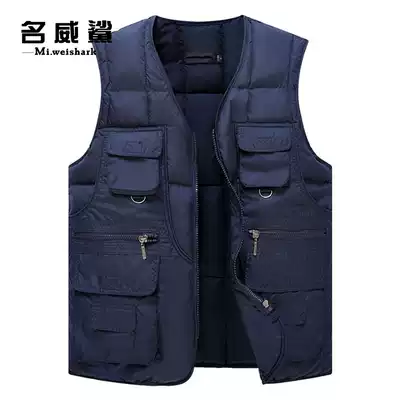 Autumn and winter middle-aged cotton-padded clothing men's father's thick warm chopping shoulder sleeveless vest multi-pocket vest cotton vest