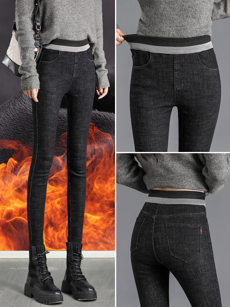 Inside pants women wear 2021 spring and autumn new high-waisted thin wild elastic waist denim cigarette tube pants black pants