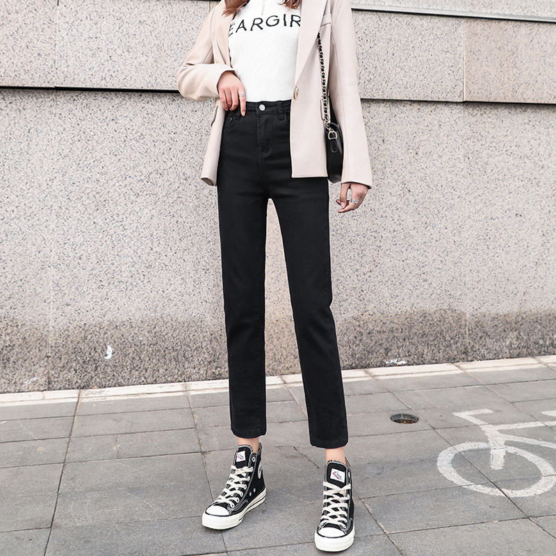 Straight Drum Jeans Woman 90% Pants Spring Autumn 2022 New High Waist Loose Slim THIN WIDE LEG SMOKE PIPE PANTS BLACK