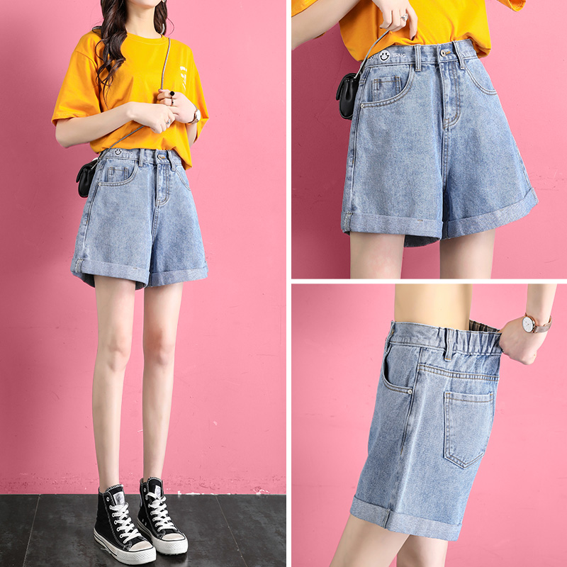 High waist denim shorts women loose 2021 summer new thin section wide leg thin a word pants Korean version of the hot pants trend