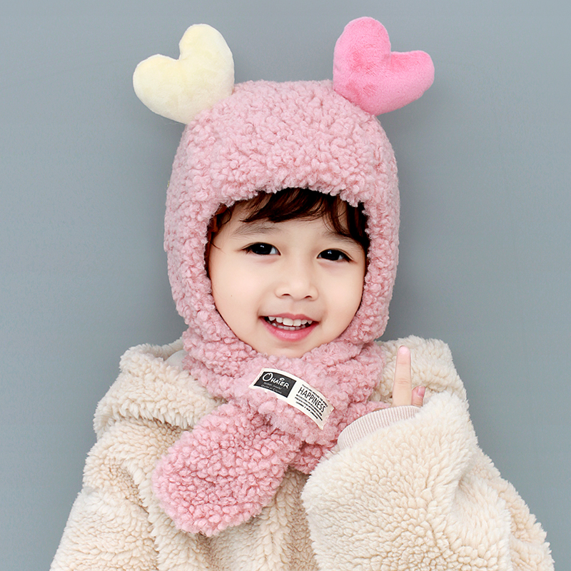Children hat scarves integrated autumn and winter windproof warm and cute lamb girl boy boy toddler baby protective ear cap