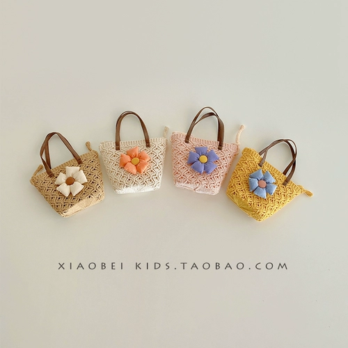 Летняя детская сумка, соломенный детский кошелек, небольшая сумка, детская сумка на одно плечо, сумка через плечо, в цветочек