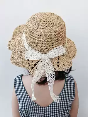 Baby princess hat, baby straw hat, spring and summer girls and children sun beach hat, children and children sunscreen sun hat