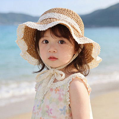 Girls' Straw Hats, Kidsren's Hats, Summer Hand-Knitted Baby Sun Protection Hats, Sun Hats, Lace-Edged Beach Hats, Family Matching Hats — 2