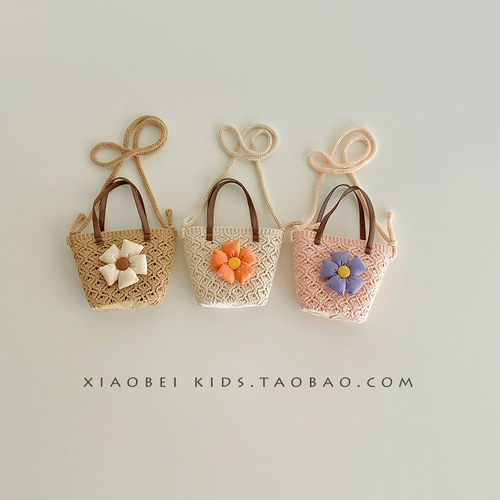 Летняя детская сумка, соломенный детский кошелек, небольшая сумка, детская сумка на одно плечо, сумка через плечо, в цветочек