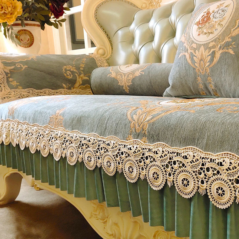 European leather sofa cushion high-end luxury non-slip four seasons universal chenille American light luxury sofa cushion cover