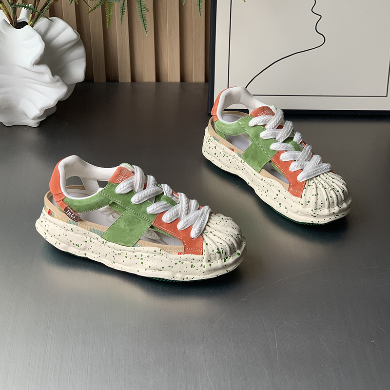 Thick-Soled Splash-Ink Closed-Toe Sports Sandals for Women, 2025 Summer New Style, Shell-Toe Hollow White Shoes with Dissolving Soles for Women