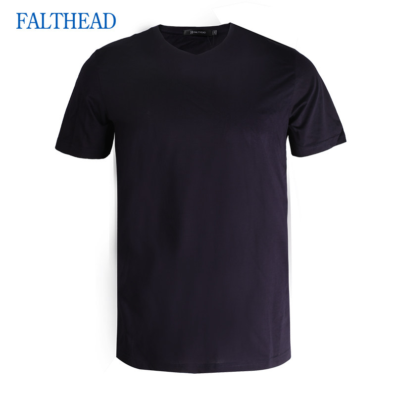 Fairfat short-sleeved T-shirt men's summer thin section chicken heart V-neck young and middle-aged fashion casual solid color double mercerized cotton