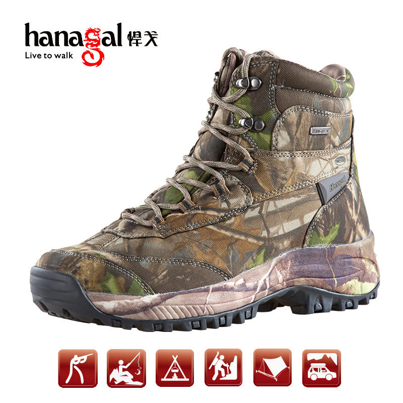 HANALEX new spring and autumn outdoor shoes full camouflage bionic camouflage camouflage boots high tube waterproof hiking boots