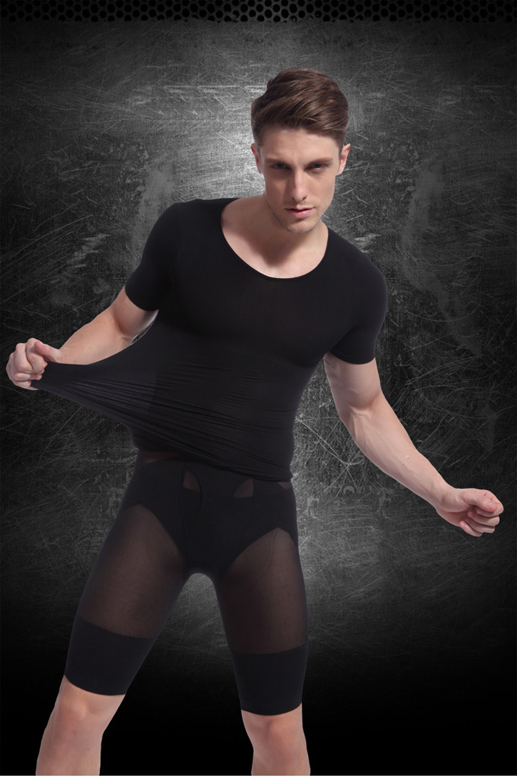 Áo corset nam tay ngắn bụng corset áo thun corset liền mạch thoáng khí corset quần mùa hè phần mỏng áo nâng ngực