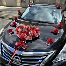 Red love wedding car float decoration wedding layout fleet simulation flower wedding car decoration front flower full set of car