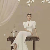 Shadow building New Chinese theme work stroke hand-painted oil painting scenery boutique painting art background hanging cloth spray painted photo cloth