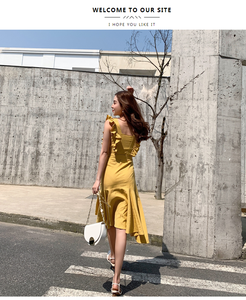 VK旗艦店 韓國風名媛荷葉邊魚尾修身氣質無袖洋裝