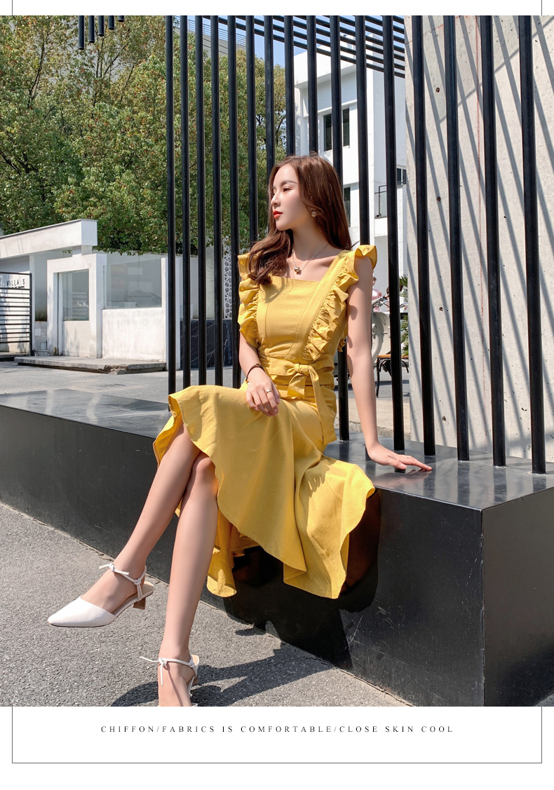 VK旗艦店 韓國風名媛荷葉邊魚尾修身氣質無袖洋裝