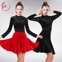 2022 - The new Latin Dance Costume in Autumn and Winter 2022 - Suit is a female adult suit with a large swinging skirt Velvet Square dance