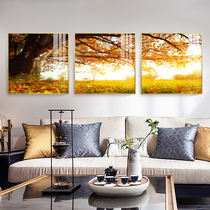 Simple modern decorative painting Landscape painting Restaurant sofa background painting Mural landscape painting Triple frameless painting Wall clock