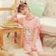 Mùa xuân và mùa hè phương thức váy ngủ nữ mùa hè đồ ngủ ngắn tay cotton dễ thương hoạt hình lỏng bông ngọt