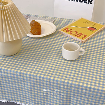 Sea salt blue plaid cotton tablecloth can be customized in size Sea salt blue plaid cotton tablecloth can be customized in size