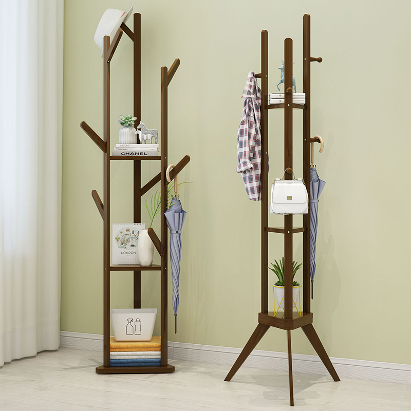 Coat rack Simple solid wood bedroom hanger Simple modern household shelf Floor-to-ceiling living room Nanzhu hanger