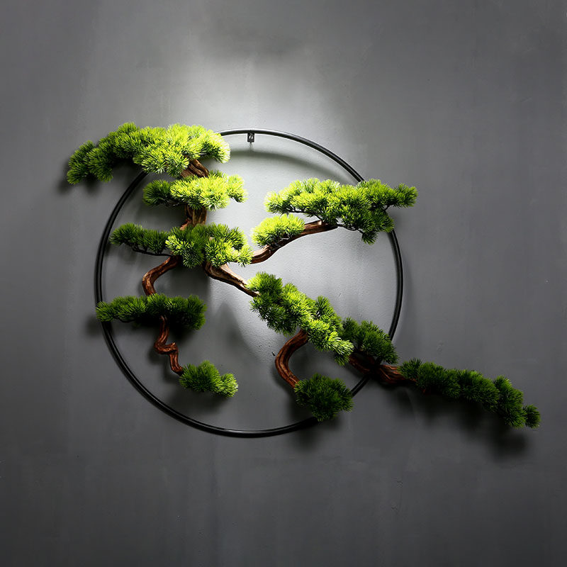 New Chinese welcome pine round hanging living room background wall decoration wall hanging creative home wall pendant Zen decoration