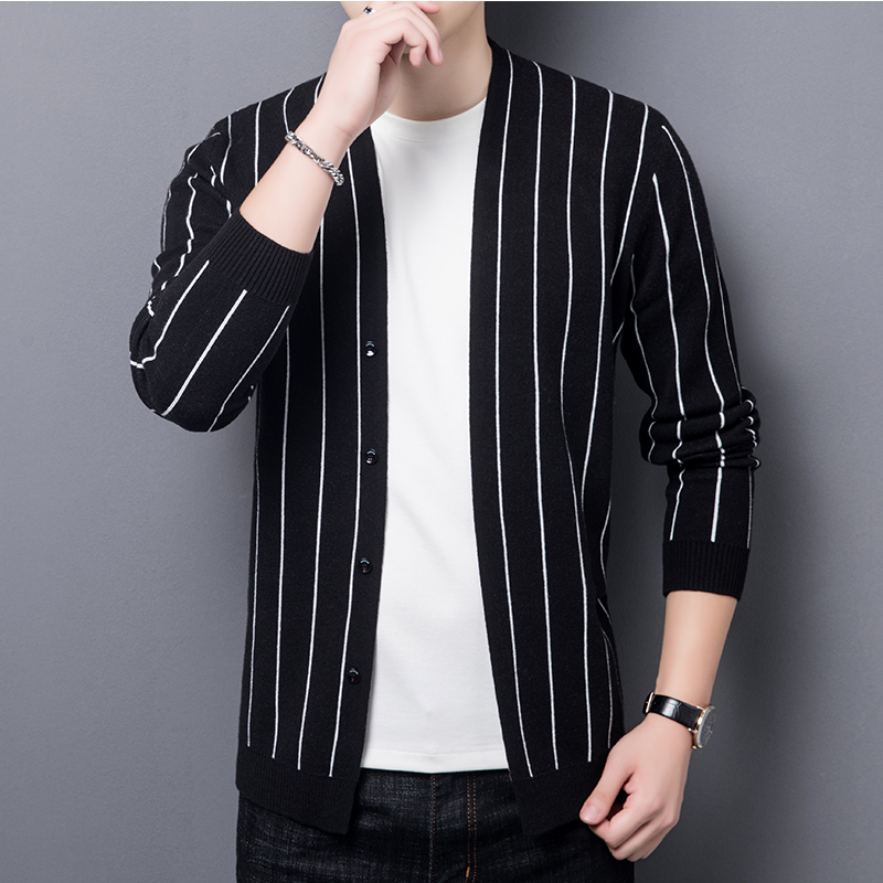 Sweater men's fall striped thin knit cardiovert male Korean version trendy jacket casual handsome goat sweatshirt outwear