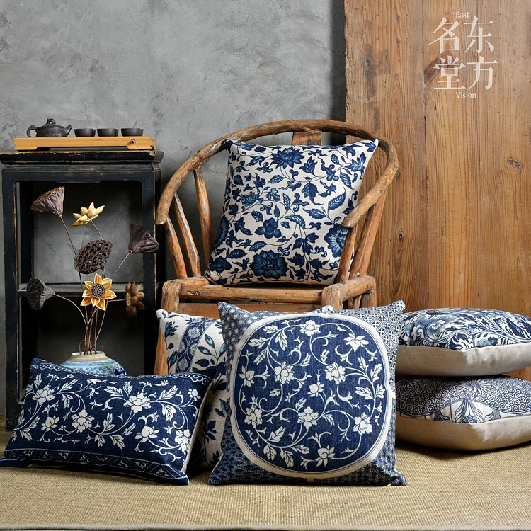 New Chinese Qinghua National Wind Retro Sofa Cushions Office Waist Pillow Backrest Cloth Art Holding Pillow Cover Headbed Rest