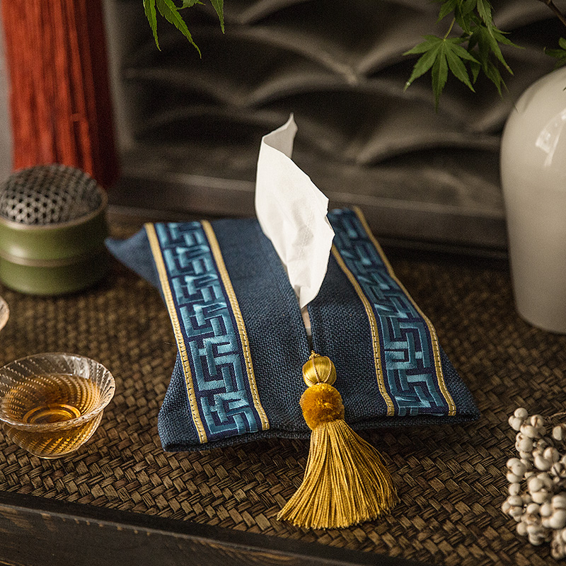 Retro New Chinese Art Modern Tissue Box Draw Box Fabric Car Paper Towel Set Tissue Bag Household Tissue Draw