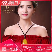 Natural beeswax water drop pendant choker amber pendant sweater chain long chicken oil yellow wax ornaments necklace